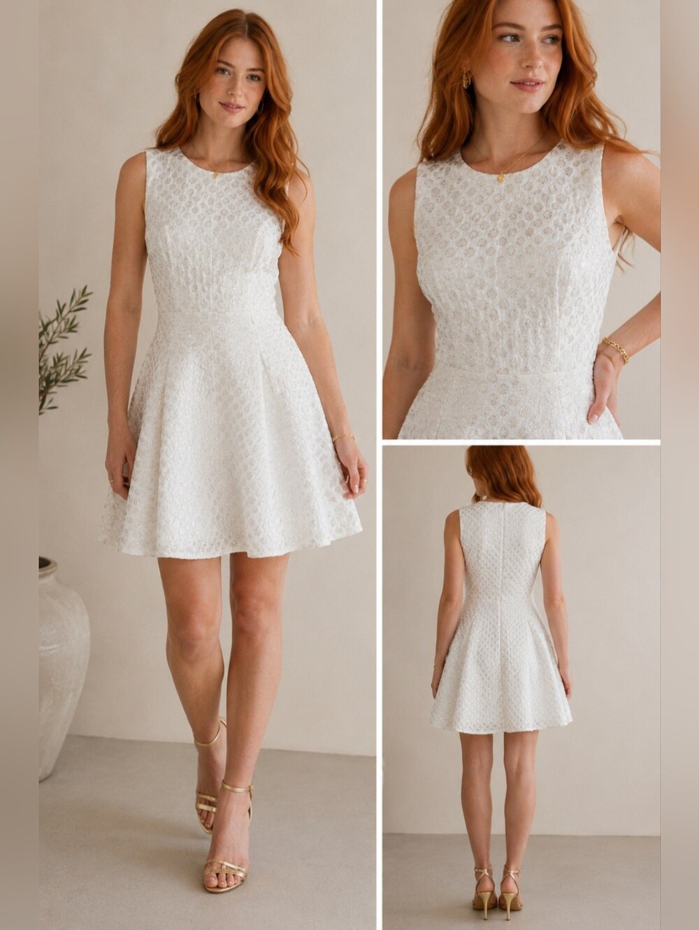 Maison Jules XS White Metallic Dot Fit & Flare Sleeveless Party Dress $89 Retail